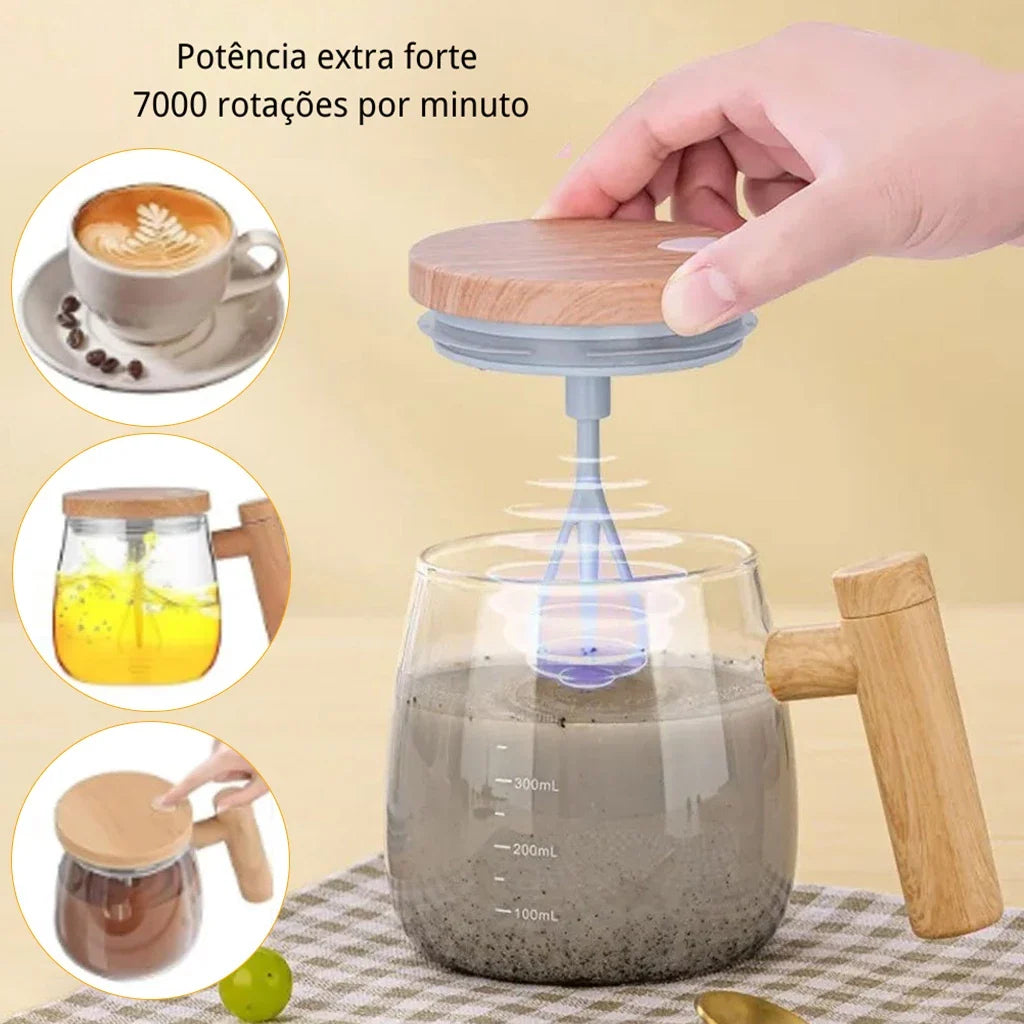 Caneca Elétrica de Mistura Automática Com Cabo De Madeira 400ml - Verona Decor - VERONA DECOR