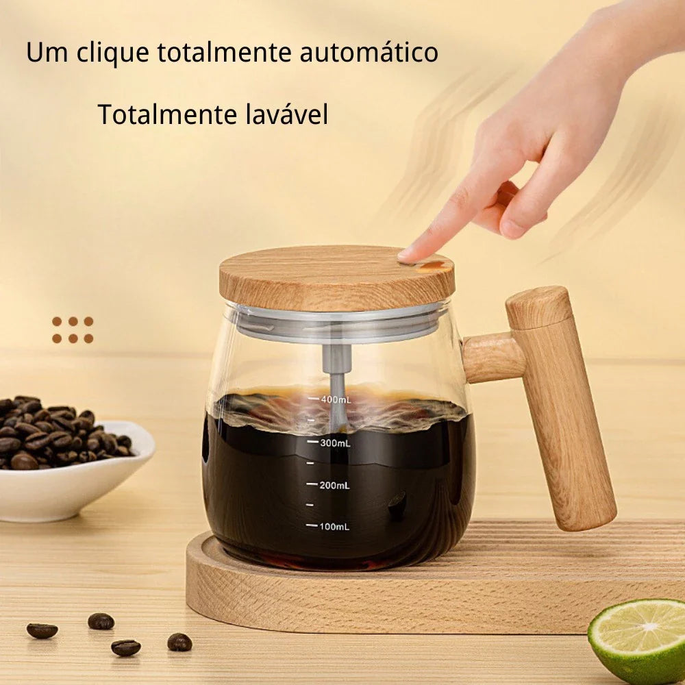 Caneca Elétrica de Mistura Automática Com Cabo De Madeira 400ml - Verona Decor - VERONA DECOR