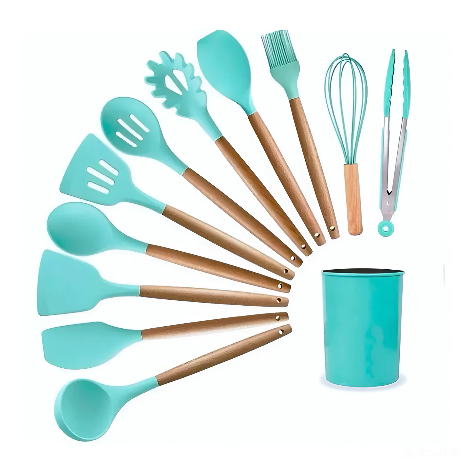 Jogo de Utensílios de Cozinha com 12 Peças em Silicone e Cabo de Madeira - Verona Decor - VERONA DECOR