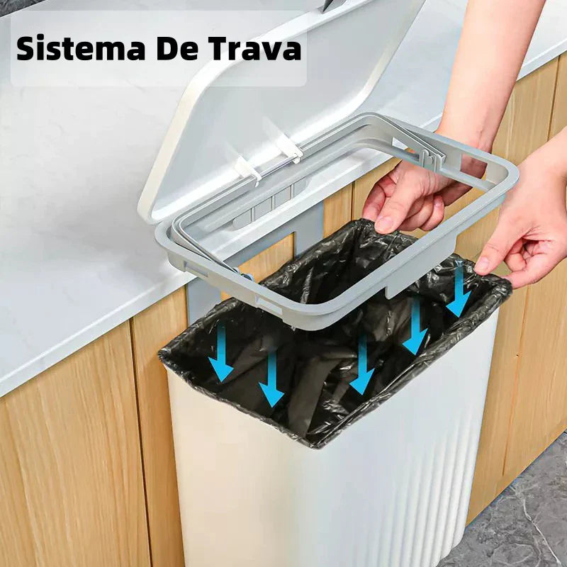Lixeira Suspensa 9L com Tampa e Suporte – Para Cozinha e Banheiro - Verona Decor - VERONA DECOR