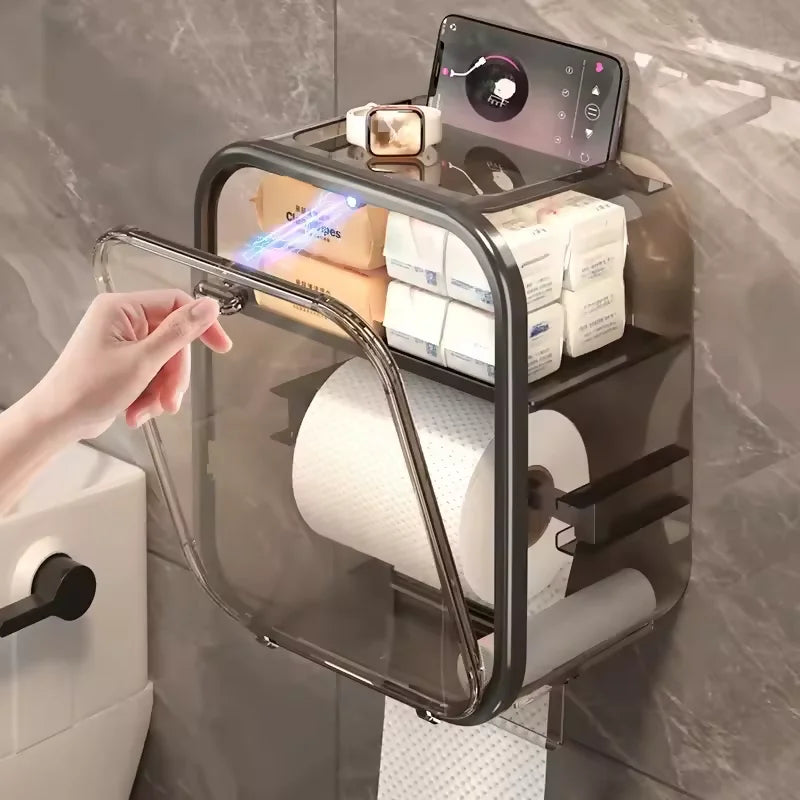 Caixa Box Porta Papel Higiênico Dispenser Organizador Banheiro Trava Magnética Suporte Celular - Verona Decor - VERONA DECOR