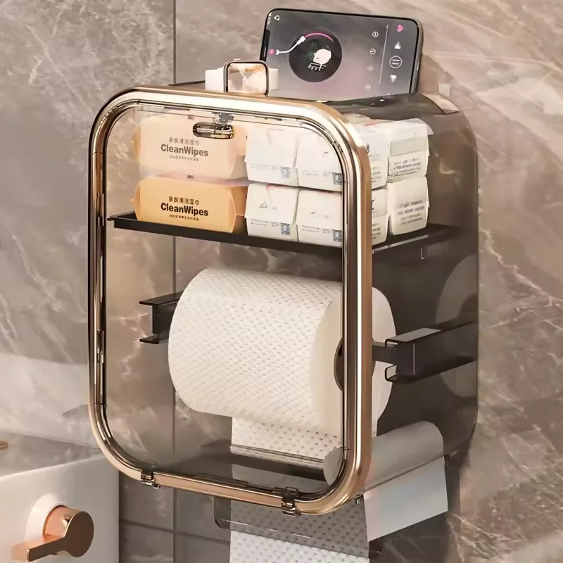 Caixa Box Porta Papel Higiênico Dispenser Organizador Banheiro Trava Magnética Suporte Celular - Verona Decor - VERONA DECOR