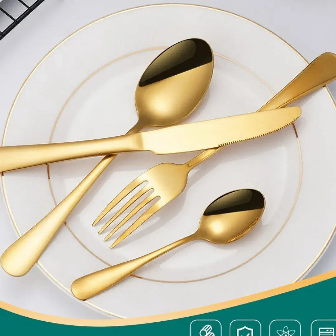Conjunto 18 Peças Talheres Ouro De Aço Inox - Verona Decor - VERONA DECOR