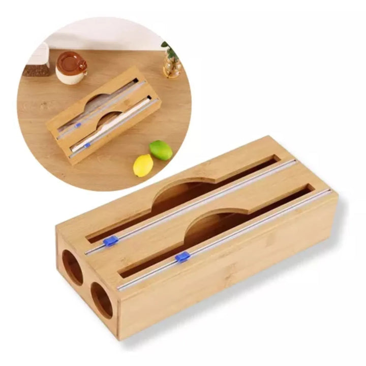 Porta Rolo Duplo Organizador Bambu Papel Aluminio e Filme PVC - Verona Decor - VERONA DECOR