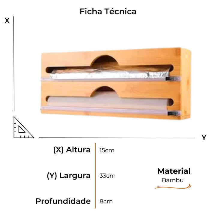 Porta Rolo Duplo Organizador Bambu Papel Aluminio e Filme PVC - Verona Decor - VERONA DECOR