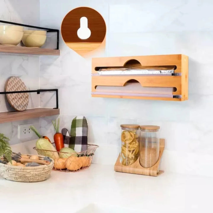 Porta Rolo Duplo Organizador Bambu Papel Aluminio e Filme PVC - Verona Decor - VERONA DECOR