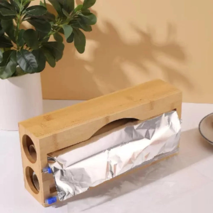 Porta Rolo Duplo Organizador Bambu Papel Aluminio e Filme PVC - Verona Decor - VERONA DECOR