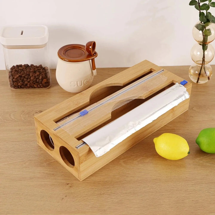 Porta Rolo Duplo Organizador Bambu Papel Aluminio e Filme PVC - Verona Decor - VERONA DECOR