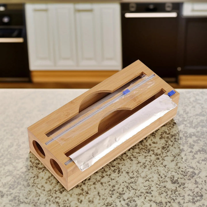 Porta Rolo Duplo Organizador Bambu Papel Aluminio e Filme PVC - Verona Decor - VERONA DECOR