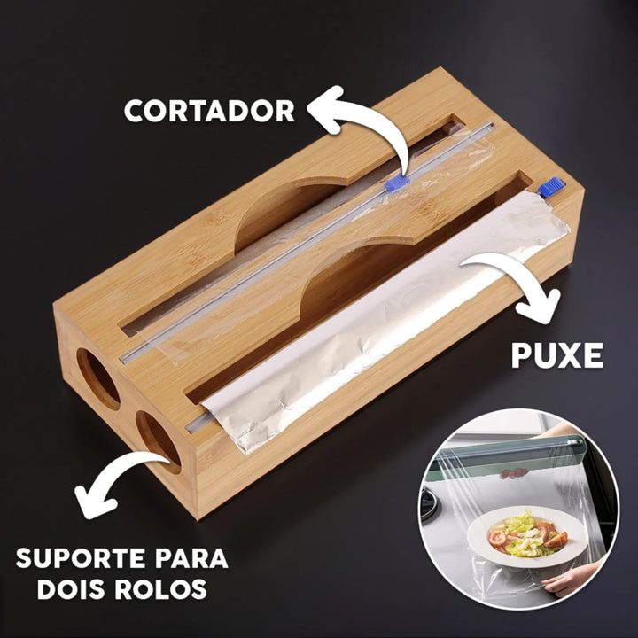 Porta Rolo Duplo Organizador Bambu Papel Aluminio e Filme PVC - Verona Decor - VERONA DECOR