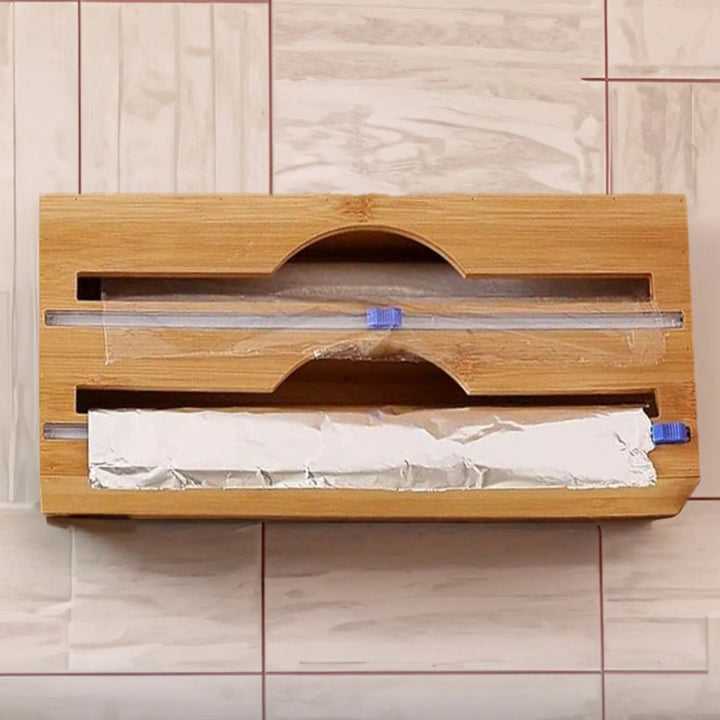 Porta Rolo Duplo Organizador Bambu Papel Aluminio e Filme PVC - Verona Decor - VERONA DECOR