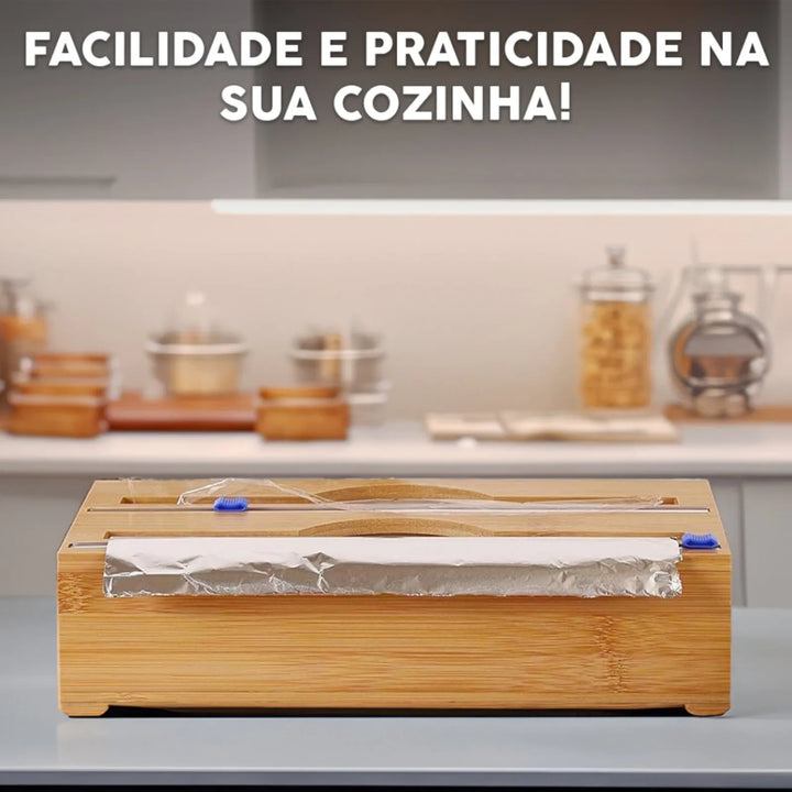 Porta Rolo Duplo Organizador Bambu Papel Aluminio e Filme PVC - Verona Decor - VERONA DECOR