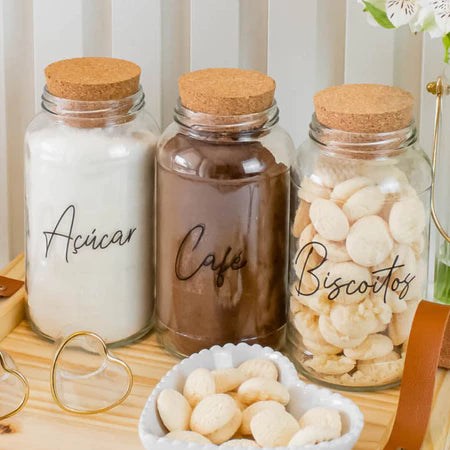 CoffeVibe: Kit Organizador de Vidro e Tampas de Cortiça-810ML - COMPRE E LEVE MAIS - Verona Decor - VERONA DECOR