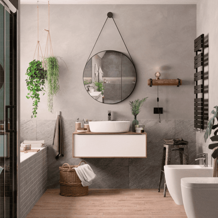 Espelho Redondo Adnet Couro Com Alça + Suporte 60cm - Verona Decor - VERONA DECOR