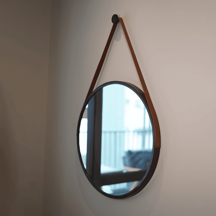 Espelho Redondo Adnet Couro Com Alça + Suporte 60cm - Verona Decor - VERONA DECOR