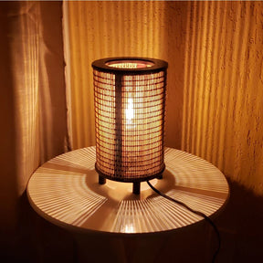 Abajur Luminária Cilindrico Cúpula Madeira E Fibra - VERONA DECOR