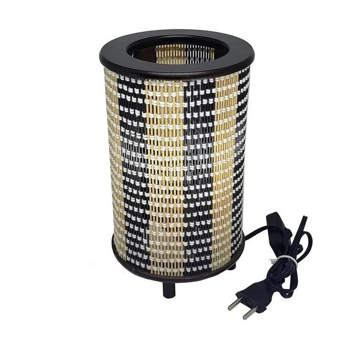 Abajur Luminária Cilindrico Cúpula Madeira E Fibra - VERONA DECOR