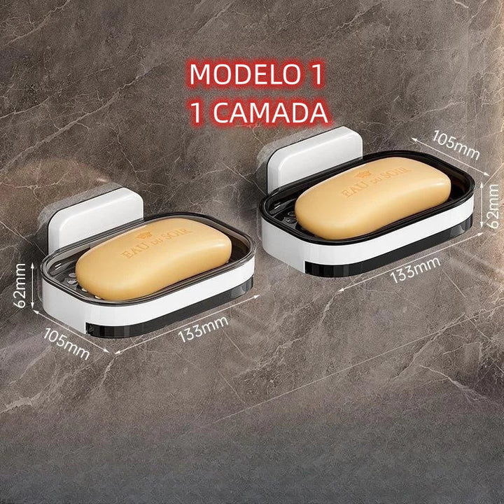 Saboneteira Adesiva de Parede Camada Dupla – Com Bandeja e Sem Perfuração - Verona Decor - VERONA DECOR