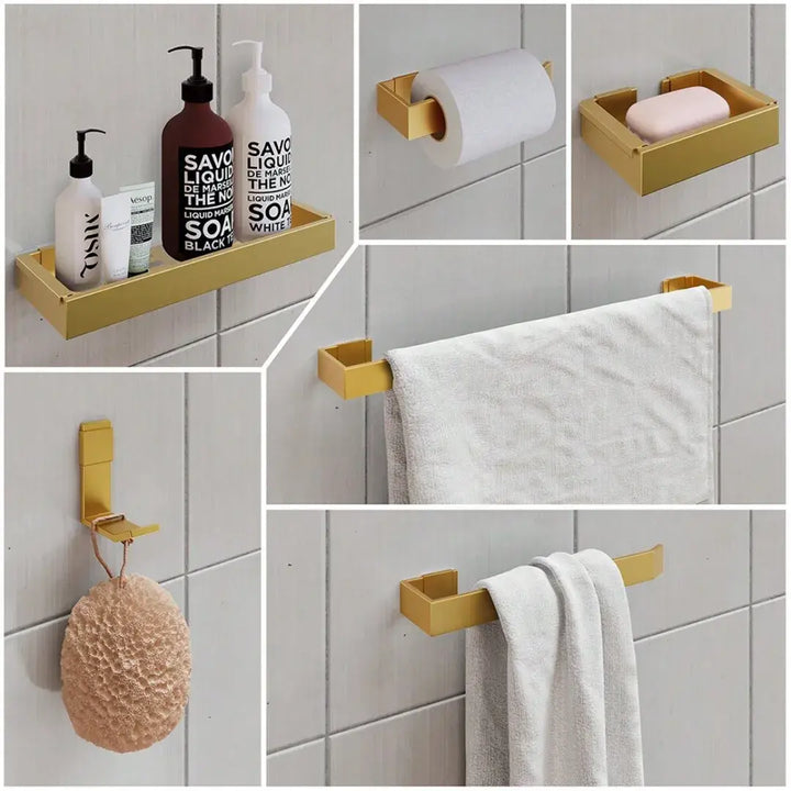 Kit De Acessórios Para Banheiro Dourado 6 Peças - Verona Decor - VERONA DECOR