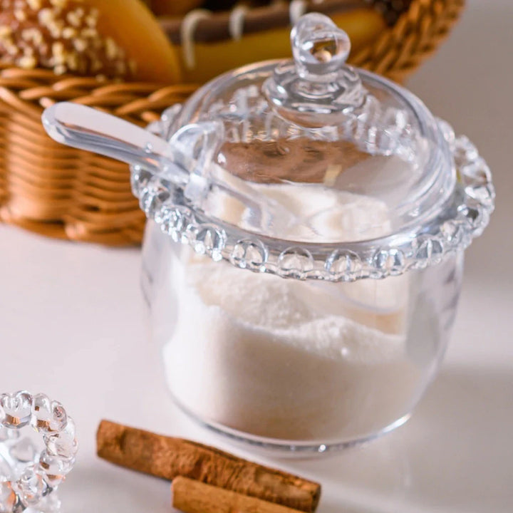Açucareiro de Cristal 200ml – Design Coração com Tampa e Colher Transparente - Verona Decor - VERONA DECOR