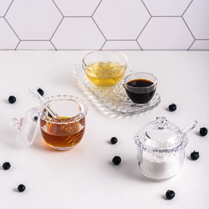 Açucareiro de Cristal 200ml – Design Coração com Tampa e Colher Transparente - Verona Decor - VERONA DECOR