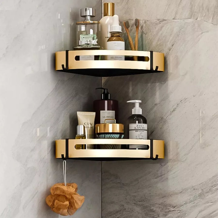 Kit 2 Prateleira Para Banheiro Em Alumínio Preto Com Dourado - Verona Decor - VERONA DECOR