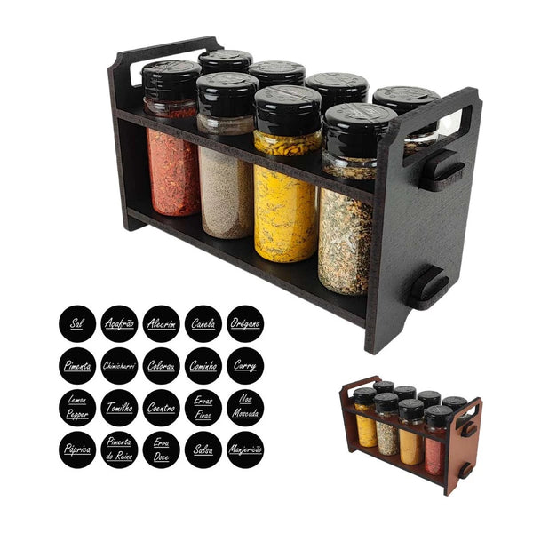 Porta Tempero de Mesa com Alça e 8 Potes – Verona Decor