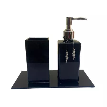 Porta Escova de Dente Preto e Prata Lux Essence - Verona Decor - VERONA DECOR