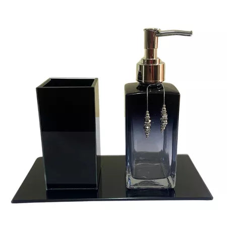 Porta Escova de Dente Preto Degradê e Prata Lux Essence - Verona Decor