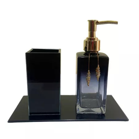 Porta Escova de Dente Preto Degradê e Dourado Lux Essence - Verona Decor
