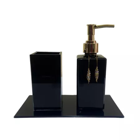 Porta Escova de Dente Preto e Dourado Lux Essence - Verona Decor