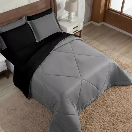 Jogo de Cama Queen Preto e Cinza 6 Peças - Verona Decor