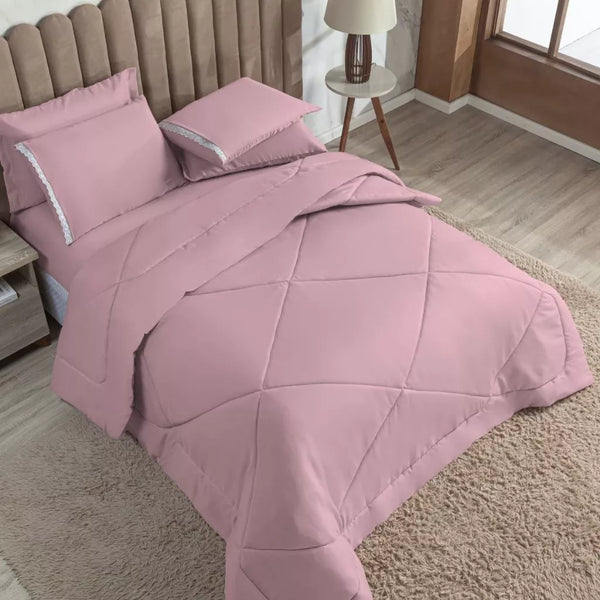 Jogo de Cama Queen Rosa 6 Peças - Verona Decor