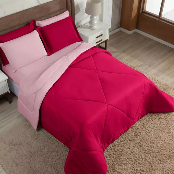 Jogo de Cama Queen Rosa e Pink 6 Peças - Verona Decor