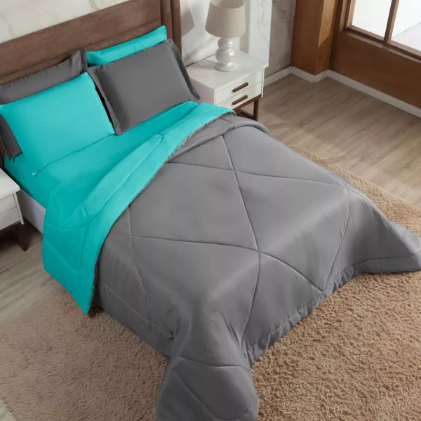 Jogo de Cama Queen Tiffany e Cinza 6 Peças - Verona Decor