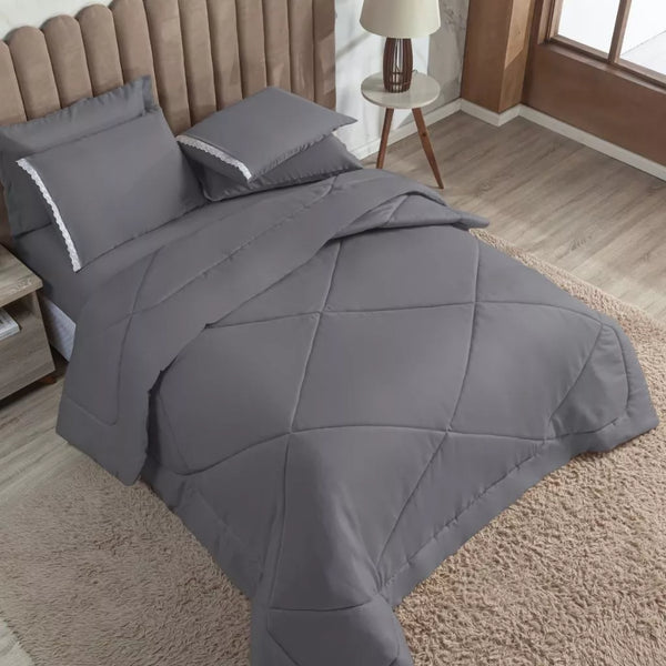 Jogo de Cama Queen Cinza 6 Peças - Verona Decor