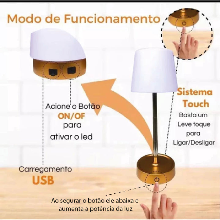 Abajur Retrátil Luz Neutra Ajustável Dourado - Verona Decor - VERONA DECOR