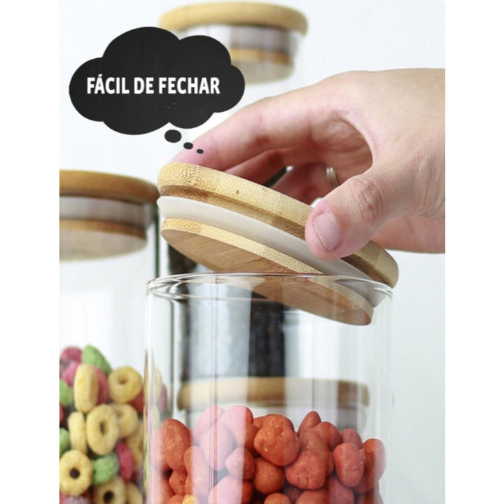 5 Potes De Vidro para Mantimentos com Tampa em Bambu - Verona Decor - VERONA DECOR