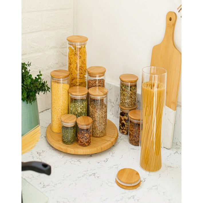 5 Potes De Vidro para Mantimentos com Tampa em Bambu - Verona Decor - VERONA DECOR