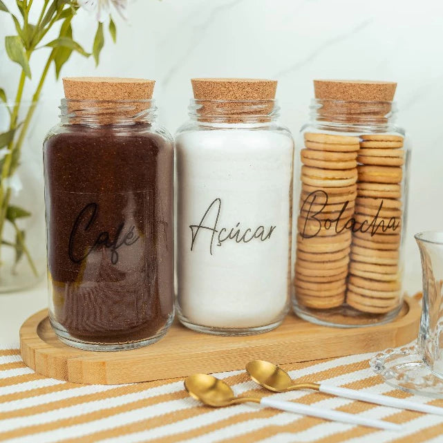 CoffeVibe: Kit Organizador de Vidro e Tampas de Cortiça-810ML - COMPRE E LEVE MAIS - Verona Decor - VERONA DECOR
