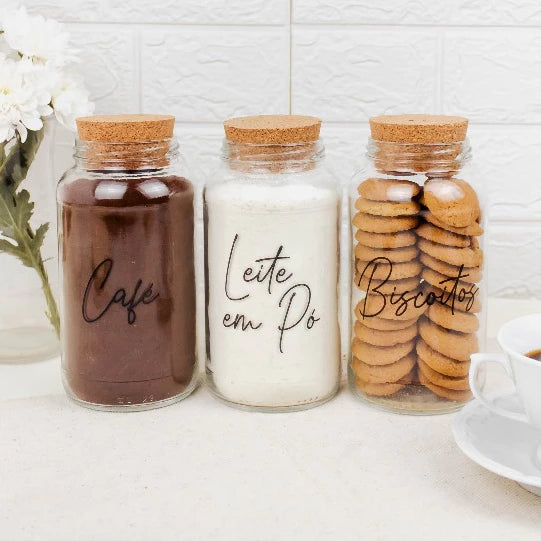 CoffeVibe: Kit Organizador de Vidro e Tampas de Cortiça-810ML - COMPRE E LEVE MAIS - Verona Decor - VERONA DECOR