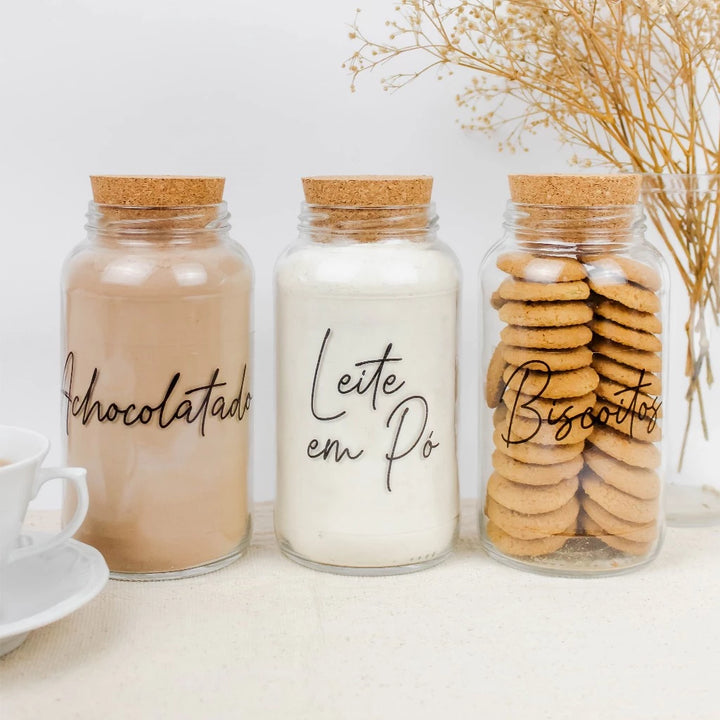 CoffeVibe: Kit Organizador de Vidro e Tampas de Cortiça-810ML - COMPRE E LEVE MAIS - Verona Decor - VERONA DECOR