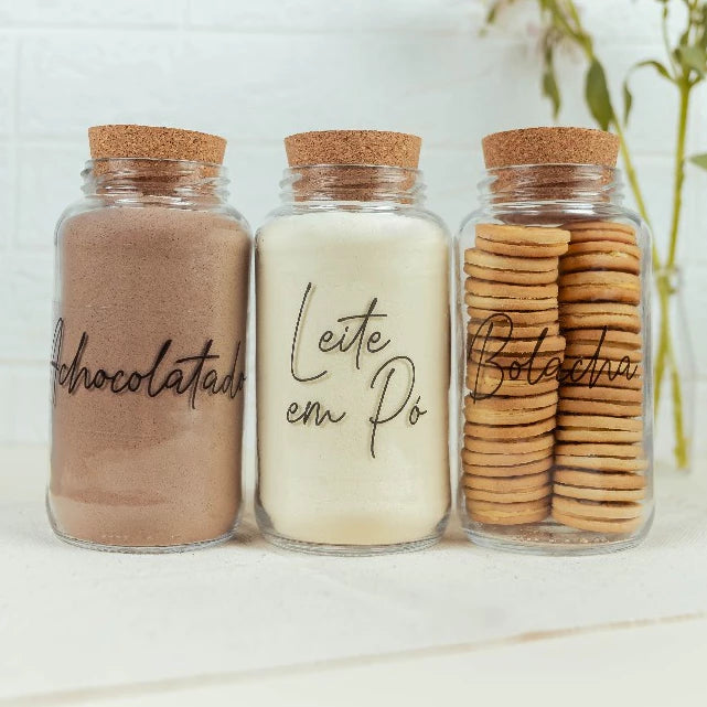 CoffeVibe: Kit Organizador de Vidro e Tampas de Cortiça-810ML - COMPRE E LEVE MAIS - Verona Decor - VERONA DECOR