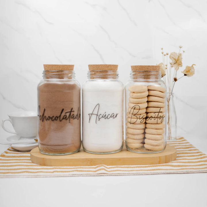 CoffeVibe: Kit Organizador de Vidro e Tampas de Cortiça-810ML - COMPRE E LEVE MAIS - Verona Decor - VERONA DECOR