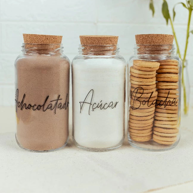 CoffeVibe: Kit Organizador de Vidro e Tampas de Cortiça-810ML - COMPRE E LEVE MAIS - Verona Decor - VERONA DECOR