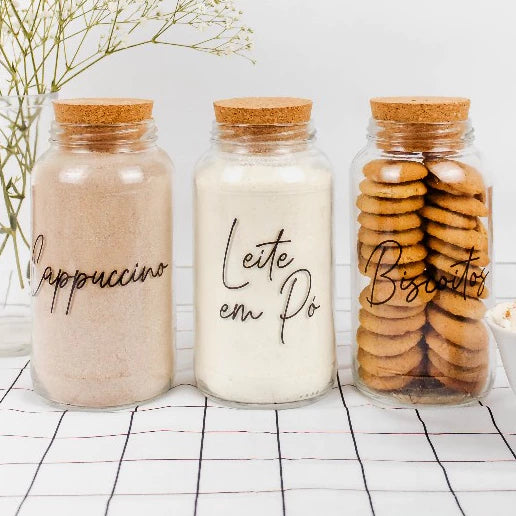 CoffeVibe: Kit Organizador de Vidro e Tampas de Cortiça-810ML - COMPRE E LEVE MAIS - Verona Decor - VERONA DECOR