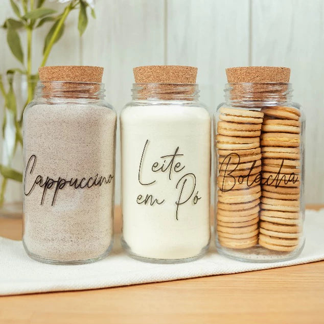 CoffeVibe: Kit Organizador de Vidro e Tampas de Cortiça-810ML - COMPRE E LEVE MAIS - Verona Decor - VERONA DECOR