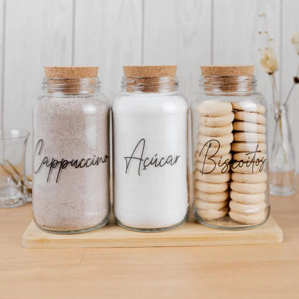 CoffeVibe: Kit Organizador de Vidro e Tampas de Cortiça-810ML - COMPRE E LEVE MAIS - Verona Decor - VERONA DECOR