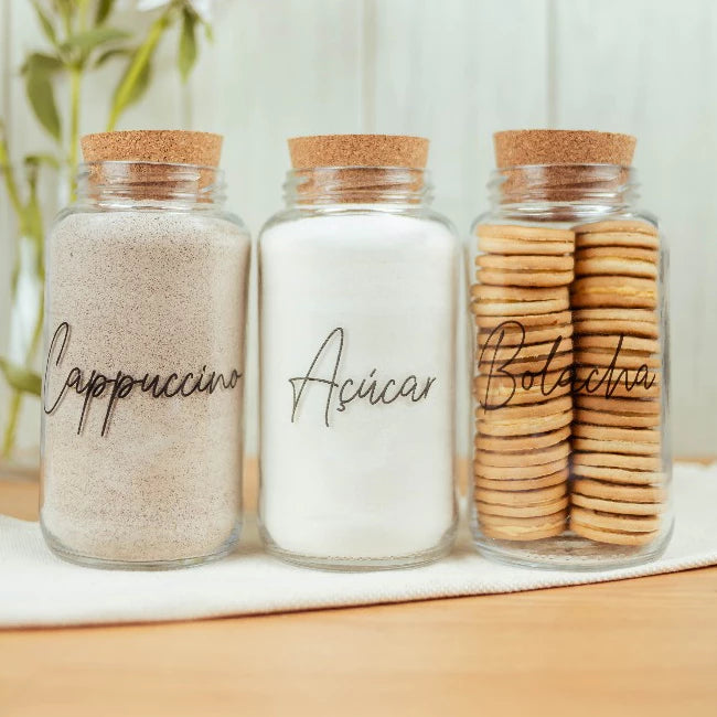 CoffeVibe: Kit Organizador de Vidro e Tampas de Cortiça-810ML - COMPRE E LEVE MAIS - Verona Decor - VERONA DECOR