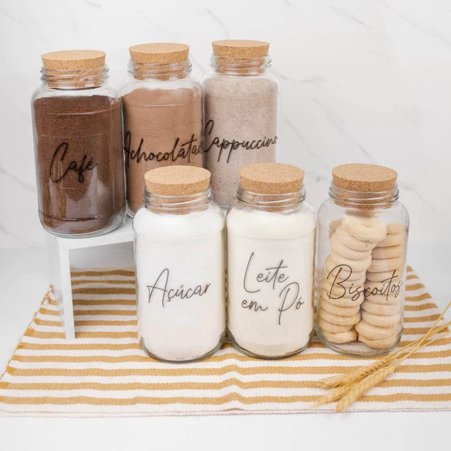 CoffeVibe: Kit Organizador de Vidro e Tampas de Cortiça-810ML - COMPRE E LEVE MAIS - Verona Decor - VERONA DECOR